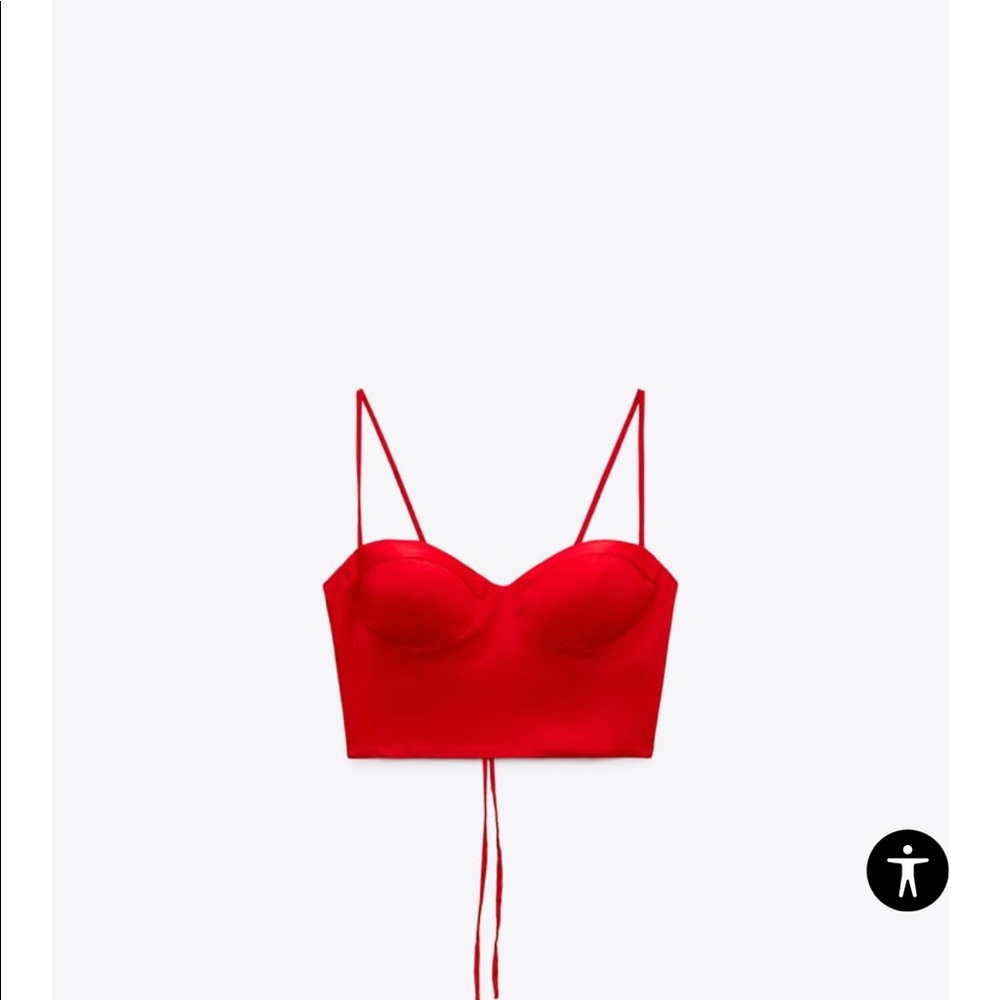 Zara Satin red tie back adjustable crop top